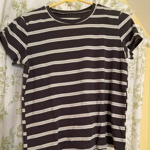 navy and light green striped tee